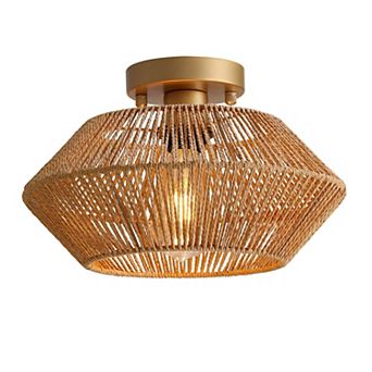 Moooni Boho Hand-Woven Rattan Flush Mount Ceiling Light - Gold