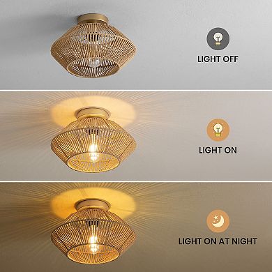 Moooni Boho Hand-Woven Rattan Flush Mount Ceiling Light - Gold