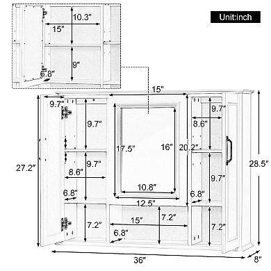 36" Wall Mounted Medicine Cabinet with Mirror and 3 Doors