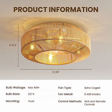 Moooni 20" Boho Caged Ceiling Fan With Light And Remote Control