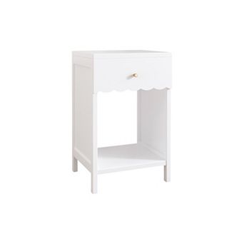 Minimalist Scalloped Edge Nightstand with Drawer and Open Shelf in White