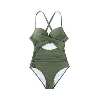 Women’s One Piece Tummy Control Swimsuit with Cutout & High Waist Wrap Beachwear Bathing Suit