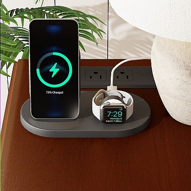 Modern Slim Side Table with 2 Drawers Narrow Nightstand