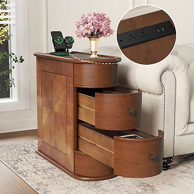 Charging End Table with Drawers Sofa Side Table Storage