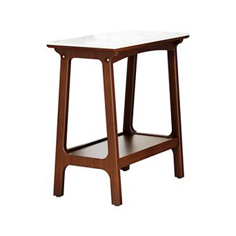 Retro Reddish Brown Narrow Slate Side Table with Storage Shelf
