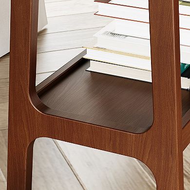 Retro Reddish Brown Narrow Slate Side Table with Storage Shelf