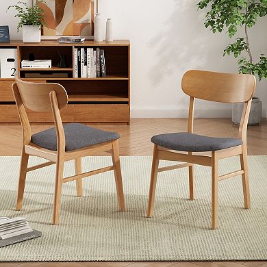 2-Pack Dining Chairs, Fabric Seat & Solid Rubberwood Frame