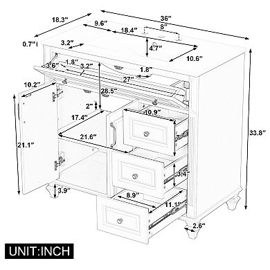 Solid Wood Vanity with Sink 3 Drawers 2 Doors Flip Drawer
