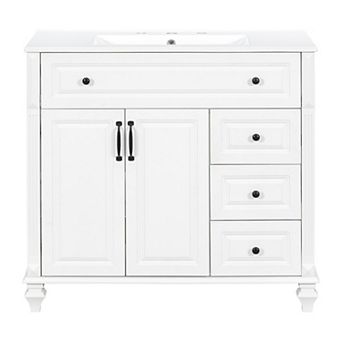 Solid Wood Vanity with Sink 3 Drawers 2 Doors Flip Drawer
