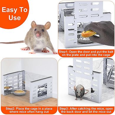 2Pcs Humane Rat Traps, Live Catch & Release Mouse Cages with Auto Cycle for Chipmunks & Rodents
