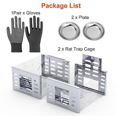 2Pcs Humane Rat Traps, Live Catch & Release Mouse Cages with Auto Cycle for Chipmunks & Rodents