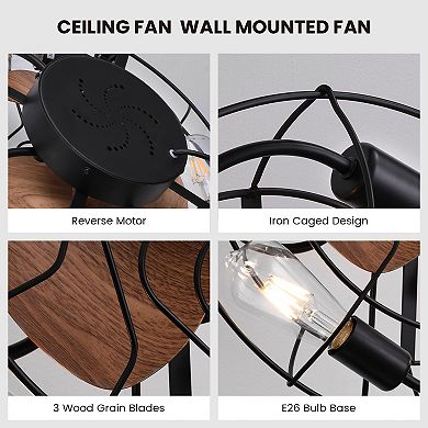 Moooni Retro Wall Mount eiling Fan with Light, Timer & Remote Control