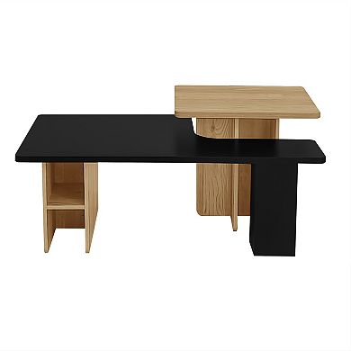 Set of 2 Farmhouse Nesting Coffee Tables with Wood Finish