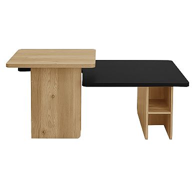 Set of 2 Farmhouse Nesting Coffee Tables with Wood Finish