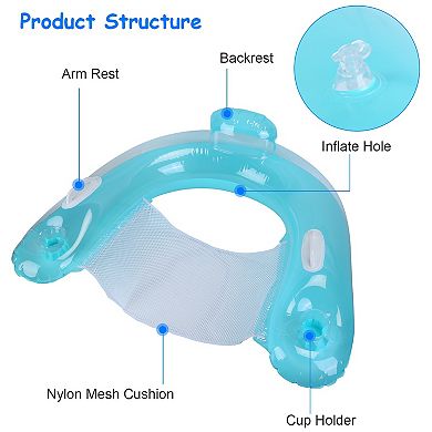 2Pcs Inflatable Pool Float Chairs with Cup Holders 286lbs Load Floating Lounger Mattress