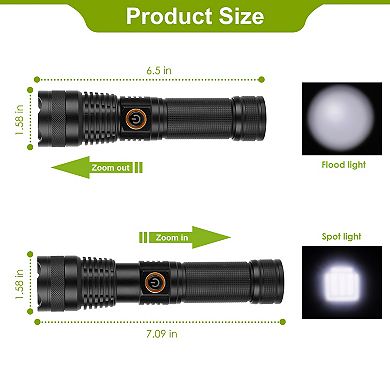 Tactical LED Flashlight 50000LM, Zoomable Rechargeable Torch with 5 Modes & SOS for Night Adventures