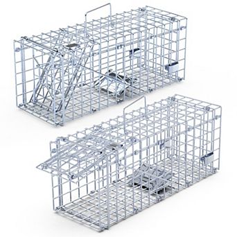 2 pc Foldable Rat Trap Cage Humane Live Rodent Catch, Galvanized with Detachable L-Rod