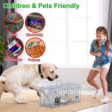 2Pcs Foldable Rat Trap Cage Humane Live Rodent Catch, Galvanized with Detachable L-Rod