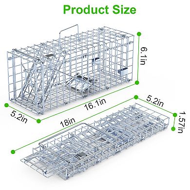 2Pcs Foldable Rat Trap Cage Humane Live Rodent Catch, Galvanized with Detachable L-Rod