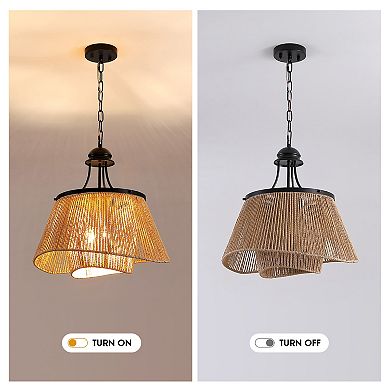 Moooni 1-Light Boho Rattan Pendant Light Fixture