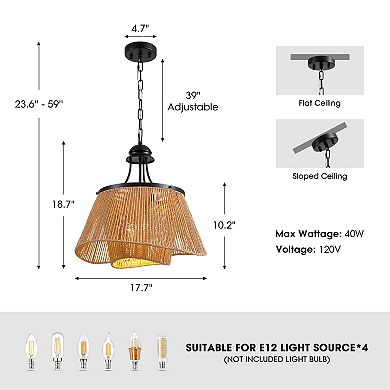 Moooni 1-Light Boho Rattan Pendant Light Fixture