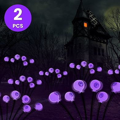 2Packs Solar Scary Eyeball Lights Halloween Outdoor Swaying 12LED IP65 Waterproof Yard Decor
