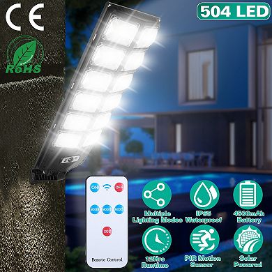 Solar Wall Light with 504 LEDs, PIR Motion Sensor & Remote, IP65 Waterproof Outdoor Security Lamp