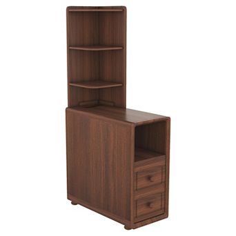 Tall Corner End Table with Drawer and Open Shelves