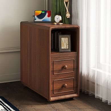 Tall Corner End Table with Drawer and Open Shelves