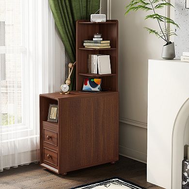 Tall Corner End Table with Drawer and Open Shelves
