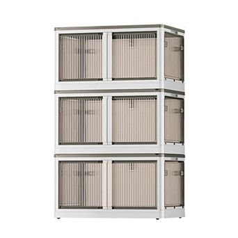 3 Pack Foldable Storage Bins Stackable Closet Organizers with 4 Locking Doors & Wheels