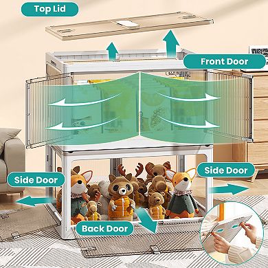 3 Pack Foldable Storage Bins Stackable Closet Organizers with 4 Locking Doors & Wheels