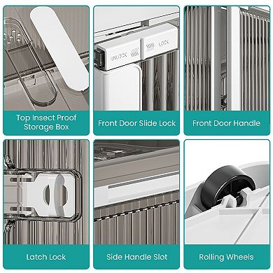 3 Pack Foldable Storage Bins Stackable Closet Organizers with 4 Locking Doors & Wheels