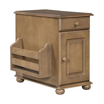 U-Can Vintage Flip Top End Table with USB Ports Multifunctional Drawer and Bookshelf