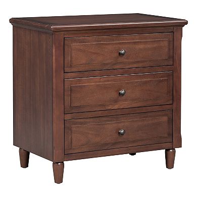3 Drawer Nightstand Smooth Gliding Rails and Metal Handles