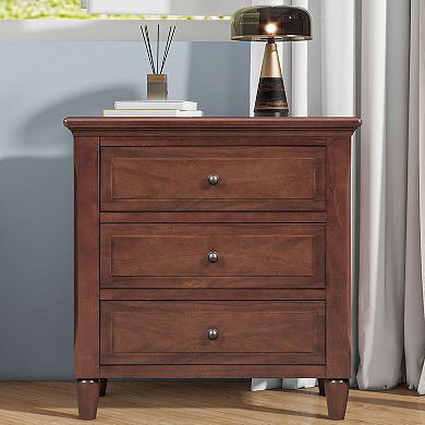 3 Drawer Nightstand Smooth Gliding Rails and Metal Handles
