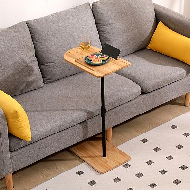 Adjustable Bamboo C-Shaped Couch Tray Table Coffee Table with Oval and Rectangle Design