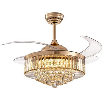 Moooni Elegant Crystal Retractable Ceiling Fan with Light - LED Dimmable, APP+Remote Control