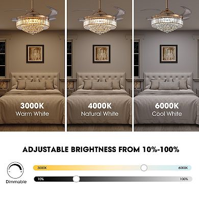 Moooni Elegant Crystal Retractable Ceiling Fan with Light - LED Dimmable, APP+Remote Control
