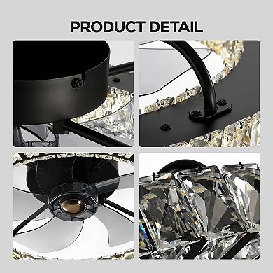 Moooni Crystal Ceiling Fan with Light - APP & Remote Control, Flush Mount