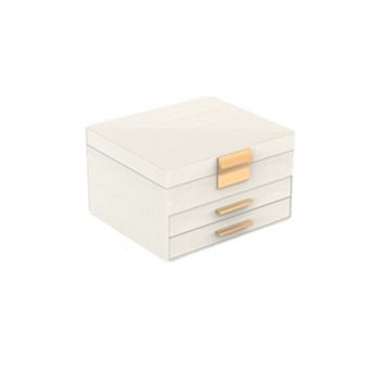3-Layer Jewelry Box with LED Mirror, 2 Drawers, Dimmable Lights for Rings, Earrings, Bracelet