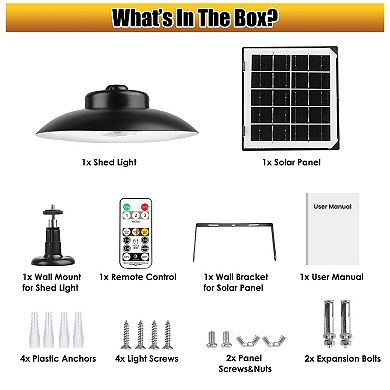 Solar Shed Light with Separate Panel, Wall Mounted, Remote Timer, 3 Modes & Colors, IP55 Waterproof