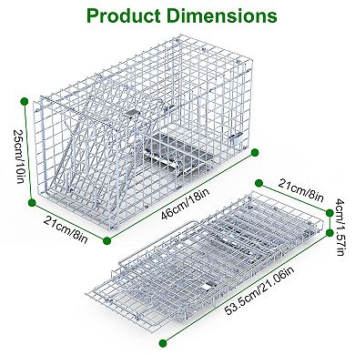 2Pcs 18x8x10" Humane Live Animal Trap Collapsible Galvanized Cage for Small Wildlife