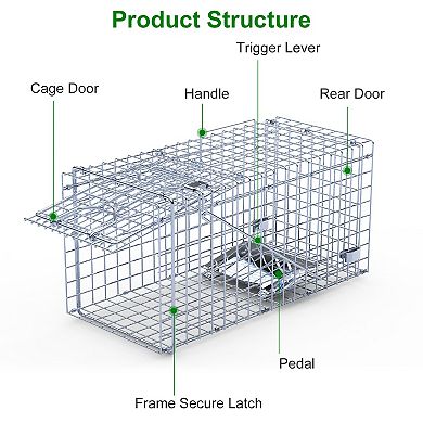 2Pcs 18x8x10" Humane Live Animal Trap Collapsible Galvanized Cage for Small Wildlife