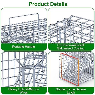 2Pcs 18x8x10" Humane Live Animal Trap Collapsible Galvanized Cage for Small Wildlife