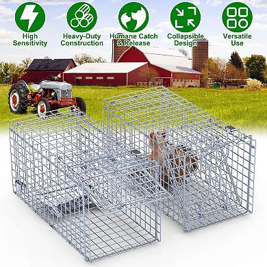 2Pcs 18x8x10" Humane Live Animal Trap Collapsible Galvanized Cage for Small Wildlife