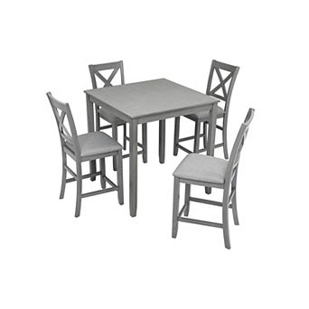 5 pc Square Counter Height Dining Table Set with 4 Upholstered Chairs