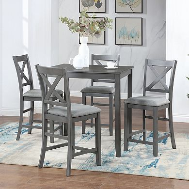 5 Piece Square Counter Height Dining Table Set with 4 Upholstered Chairs