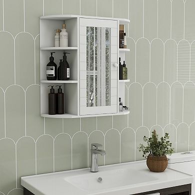 Wall Mounted Bathroom Mirror Cabinet with 6 Open and 3 Adjustable Shelves