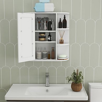 Wall Mounted Bathroom Mirror Cabinet with 6 Open and 3 Adjustable Shelves